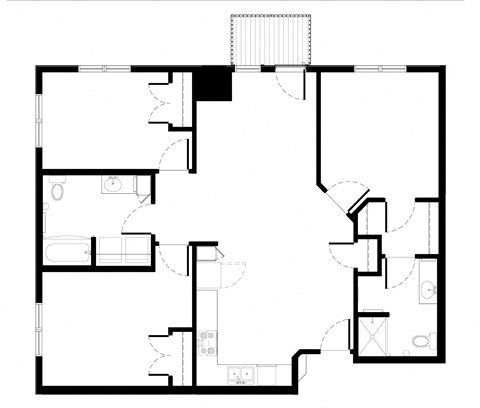Floor plan for 3 beds, 2 baths, 1262 sqft